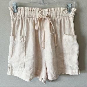 Cloth & Stone 100% Linen High Waisted Shorts Drawstring Side Pockets Cream XS